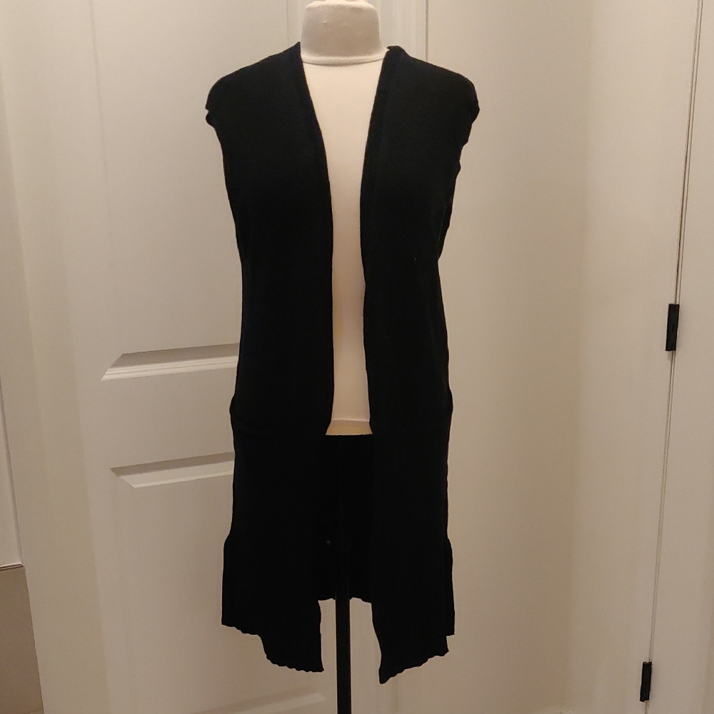 New!CYRUS BLACK LONG KNIT VEST Sleeveless W/ POCKETS SZ XS OPEN FRONT